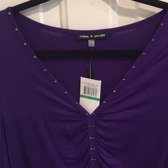 NWT Cable & Gauge Violet Ruched Front Studded Top - Picture 2 of 8